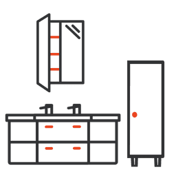 Kommod + 2 st tvättställ + skåp + spegelskåp