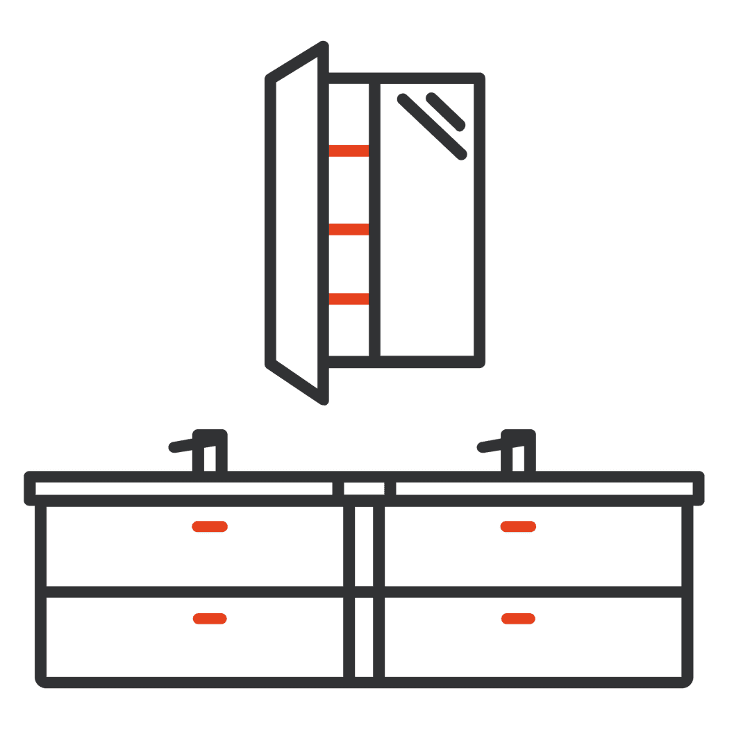 Kommod + 2 st tvättställ + spegelskåp icon