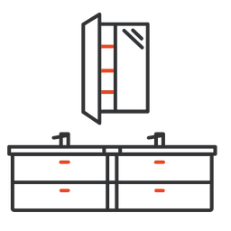 Kommod + 2 st tvättställ + spegelskåp
