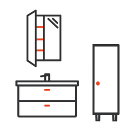 Kommod + tvättställ + skåp + spegelskåp