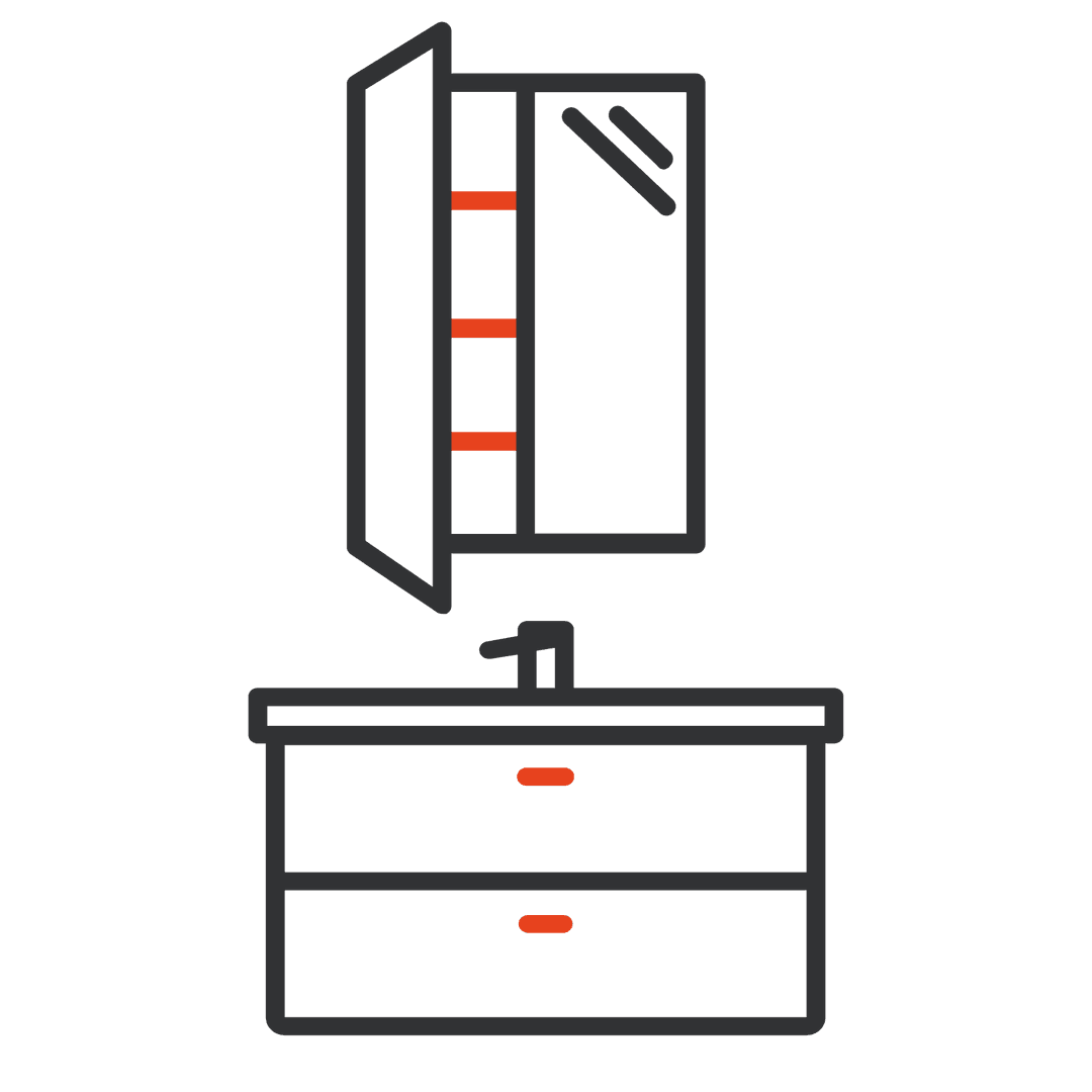Kommod + tvättställ + spegelskåp icon