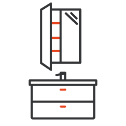 Kommod + tvättställ + spegelskåp